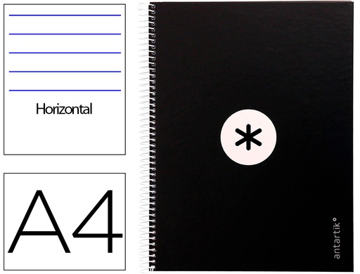 [KB28] CUADERNO ESPIRAL LIDERPAPEL A4 MICRO ANTARTIK TAPA FORRADA80H 90 GR HORIZONTAL 1 BANDA 4 TALADROS COLOR NEGRO
