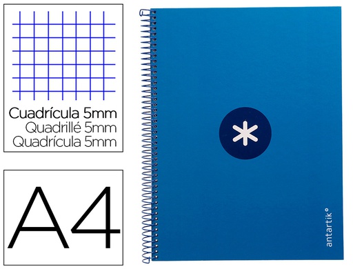[KB27] CUADERNO ESPIRAL LIDERPAPEL A4 MICRO ANTARTIK TAPA FORRADA 80H 90 GR CUADRO 5MM 1 BANDA 4 TALADROS AZUL OSCURO