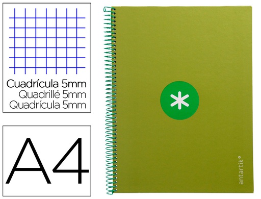 [KB22] CUADERNO ESPIRAL LIDERPAPEL A4 MICRO ANTARTIK TAPA FORRADA 80H 90 GR CUADRO 5MM 1 BANDA 4 TALADROS VERDE