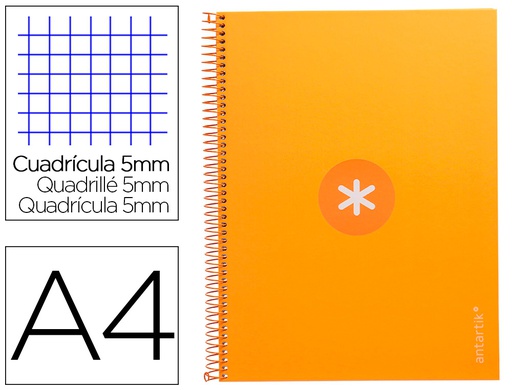 [KB21] CUADERNO ESPIRAL LIDERPAPEL A4 MICRO ANTARTIK TAPA FORRADA 80H 90 GR CUADRO 5MM 1 BANDA 4 TALADROS MOSTAZA