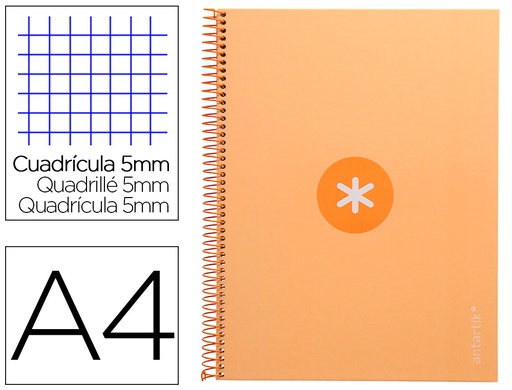 [KB20] CUADERNO ESPIRAL LIDERPAPEL A4 MICRO ANTARTIK TAPA FORRADA 80H 90 GR CUADRO 5MM 1 BANDA 4 TALADROS AMARILLO CL