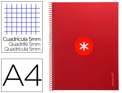[KB19] CUADERNO ESPIRAL LIDERPAPEL A4 MICRO ANTARTIK TAPA FORRADA 80H 90 GR CUADRO 5MM 1 BANDA 4 TALADROS FRAMBUESA