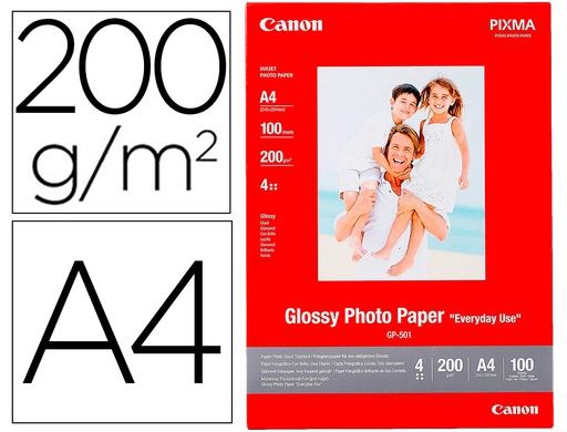 [0775B001] PAPEL FOTOGRAFICO CANON PIXMA BRILLO DIN A4 200G/M2 INK-JET PAQUETE DE 100 HOJAS