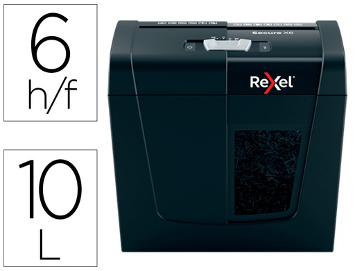[2020122EU] DESTRUCTORA DE DOCUMENTOS REXEL SECURE X6 EU CAPACIDAD 6 HOJAS GRAPAS CLIPS TARJETAS Y CD