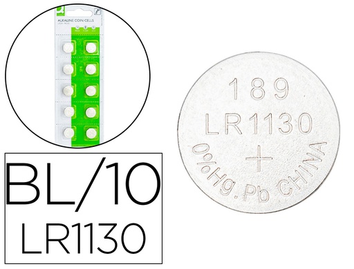 [KF14556] PILA Q-CONNECT TIPO BOTON ALCALINA LR54 1.5V BLISTER DE 10 UNIDADES