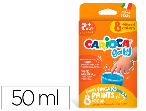 [43174] PINTURA A DEDOS CARIOCA BABY 50 ML CAJA DE 8 COLORES SURTIDOS
