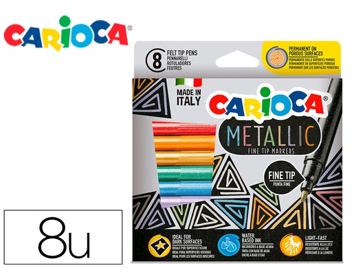 [43162] ROTULADOR CARIOCA METALLIC PUNTA FINA CAJA DE 8 UNIDADES COLORES SURTIDOS