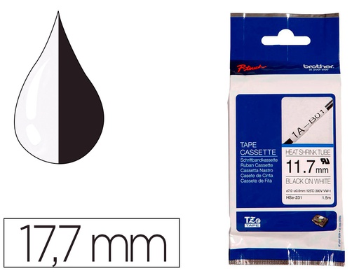 [HSE231] CINTA BROTHER HSE 231 TERMORETRACTIBLE 11,7 MM NEGRO/BLANCO