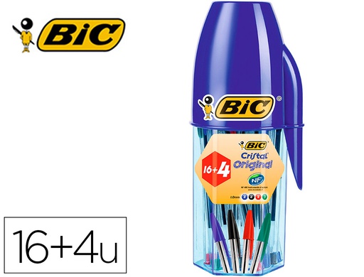 [929081] BOLIGRAFO BIC CRISTAL MEGA TUBO 16+4 UNIDADES COLORES SURTIDOS 8 AZULES / 5 NEGROS / 4 ROJOS/ 3 VERDES