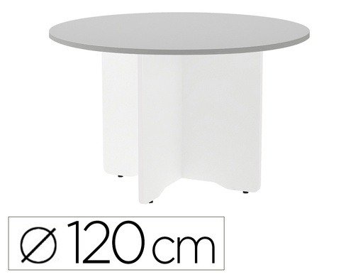 [3006AW02V24] MESA DE REUNION ROCADA REDONDA 3006AW02 ESTRUCTURA MADERA EN ASPAS COLOR BLANCO TABLERO GRIS 120CM DIAMETRO
