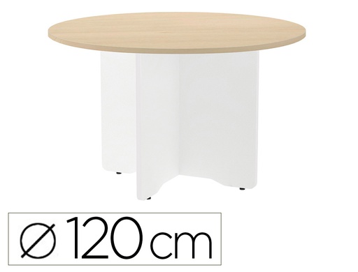 [3006AW01V24] MESA DE REUNION ROCADA REDONDA 3006AW01 ESTRUCTURA MADERA EN ASPAS COLOR BLANCO TABLERO HAYA 120CM DIAMETRO