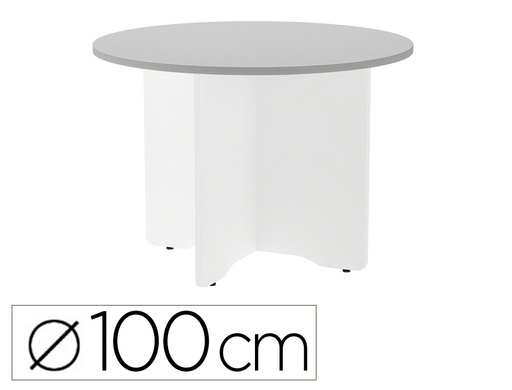 [3005AW02V24] MESA DE REUNION ROCADA REDONDA 3005AW02 ESTRUCTURA MADERA EN ASPAS COLOR BLANCO TABLERO GRIS 100CM DIAMETRO