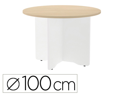 [3005AW01V24] MESA DE REUNION ROCADA REDONDA 3005AW01 ESTRUCTURA MADERA EN ASPAS COLOR BLANCO TABLERO HAYA 100CM DIAMETRO