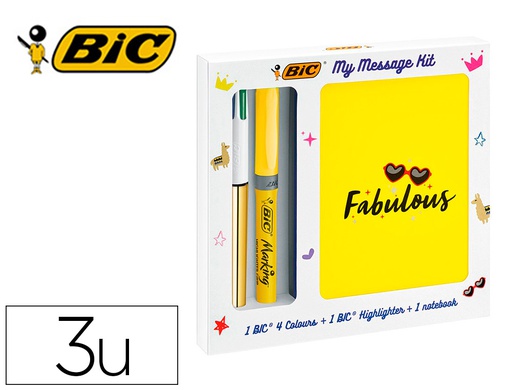 [999453] SET ESCRITURA BIC 1 CUATRO COLORES SHINE + 1 FLUORESCENTE GRIP PASTEL + 1 NOTEBOOK