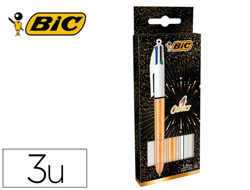 [992580] BOLIGRAFO BIC CUATRO COLORES SET REGALO 50 ANIVERSARIO 2 UNIDADES SHINE COLOR ORO MATE + 1 UNIDAD SHINE COLOR PLATA